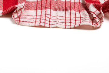 White background and rags with white and red squares at the top of the image.