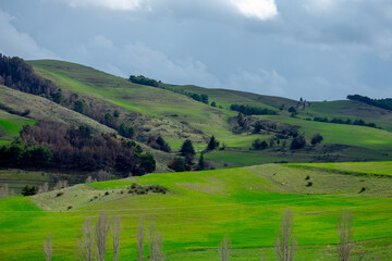 Scenic view of green fields and cloudy sky from Setif, Algeria