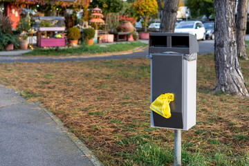 Fototapeta na wymiar black dog waste poop box on the street