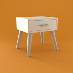 Single Color Night Stand on Orange Background, 3d Rendering