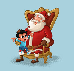 Santa Claus seated on armchair with a boy on his lap
- 492027306