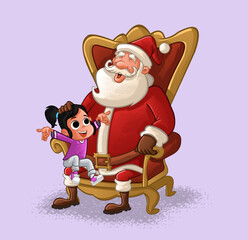 Santa Claus seated on armchair with a boy on his lap
