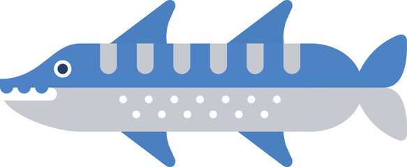 Bright Barracuda Fish as Seafood and Aquatic Species Depicted in Flat Style