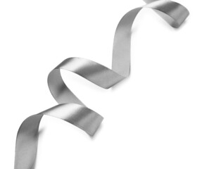 Curly silver ribbon on white background