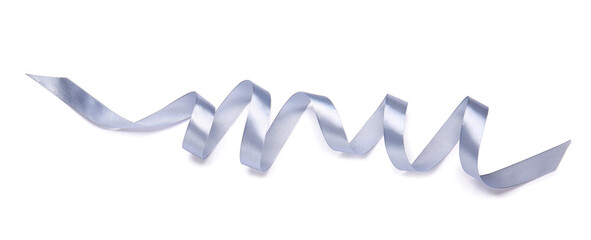 Curly silver ribbon on white background
