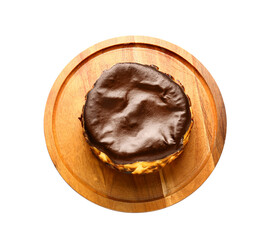 Tasty Basque burnt cheesecake on white background