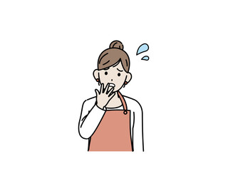 驚き　困る　慌てる　ショックを受ける主婦　プロン姿の女性　トラブル