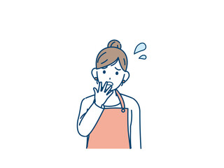 驚き　困る　慌てる　ショックを受ける主婦　プロン姿の女性　トラブル