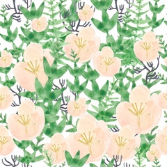 Seamless pattern, digital botanical illustration. Endless texture for decoration, stationery, textile, invitations, wrapping paper