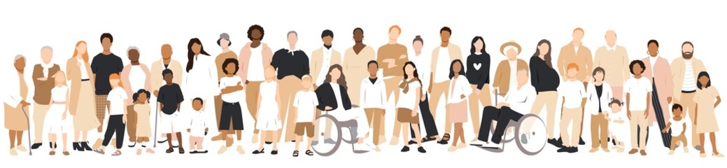 Multicultural group of families. Flat vector illustration.