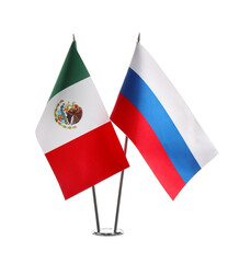 Russian and Mexican flags isolated on white background