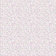Spring flowers print. Vector seamless floral pattern. Floral design for fashion prints. Endless print made of small pastel lilac and pink flowers. Elegant template. White background. Stock vector.