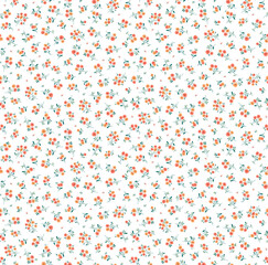 Vintage floral background. Floral pattern with small orange on a white background. Seamless pattern for design and fashion prints. Ditsy style. Stock vector illustration.
