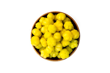 local fruit gooseberry on wooden container isolated on white background. 