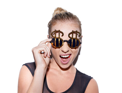 Bring Your Own Bling. Portrait Of An Unconventional Blonde Woman Wearing Bling Sunglasses.
