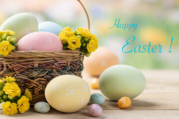 Colored Easter eggs with colorful background