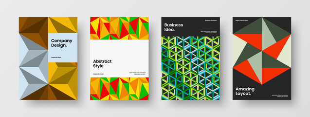 Obraz premium Bright mosaic pattern front page concept bundle. Abstract company brochure vector design layout composition.