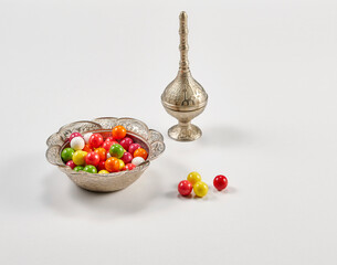 Candy turkish style ramadan with coffee table style on the white table.