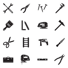 Fototapeta premium Home Tools Icons. Black Flat Design. Vector Illustration.