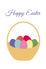 Happy easter card. Illustration of a basket with colorful eggs. Vector illustration isolated on white background