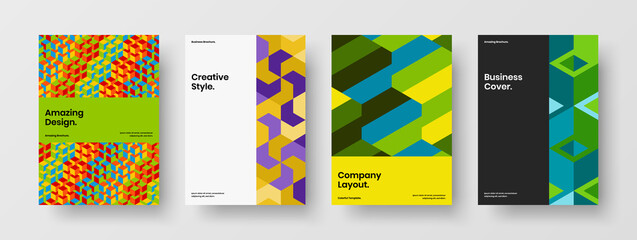 Original catalog cover A4 vector design illustration set. Creative mosaic tiles corporate identity template bundle.