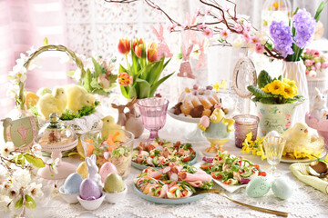 Easter breakfast with fresh salads and eggs