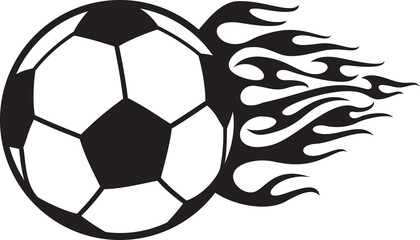 Obraz premium Flaming football (soccer) ball black and white. Vector illustration.