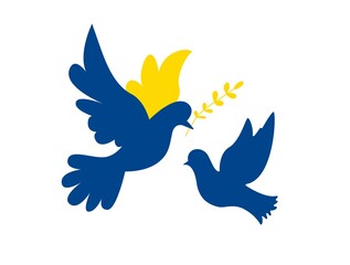 Flag of Ukraine in the form of a dove of peace. The concept of peace in Ukraine. Pray for Ukraine. Crisis in Ukraine. Stop war map. Vector illustration