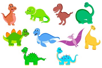 Set cartoon dinosaurs. Baby dino prehistoric animals.
