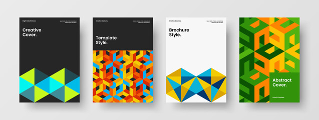 Obraz premium Abstract geometric pattern handbill template bundle. Vivid catalog cover A4 design vector concept collection.