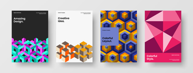 Creative corporate cover A4 vector design concept composition. Vivid geometric shapes company identity template collection.