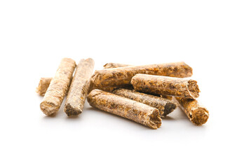 Wood pellets on white background