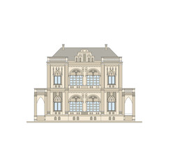 DRAWING OF HISTORICAL BUILDINGS OF VENICE, ANCIENT ITALIAN ARCHITECTURE IN GOTHIC AND NEOCLASSIC STYLE