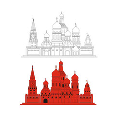 drawing red square in moscow, kremlin