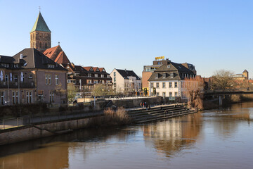 Rheine; Altstadtufer von der Emsbrücke