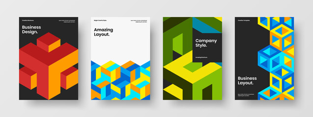 Fototapeta premium Trendy booklet A4 design vector concept set. Isolated geometric pattern pamphlet template bundle.