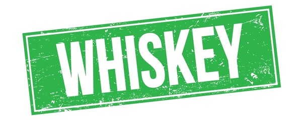 WHISKEY text on green grungy rectangle stamp.