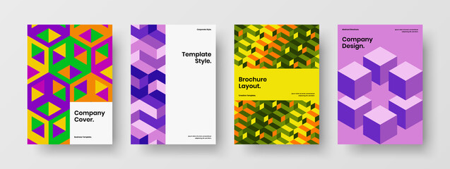 Isolated geometric hexagons presentation concept bundle. Clean company cover A4 design vector illustration composition.