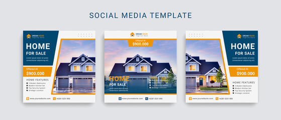 Real Estate and Modern Home Social Media Post Template. Editable Post Template Social Media Banners.