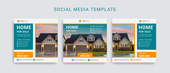 Real Estate and Modern Home Social Media Post Template. Editable Post Template Social Media Banners.