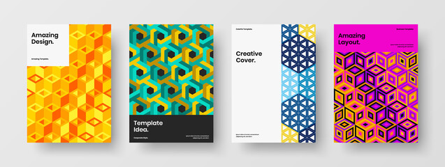 Fototapeta premium Modern magazine cover vector design illustration composition. Trendy geometric pattern handbill layout collection.