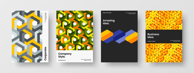 Fototapeta premium Trendy pamphlet vector design concept set. Creative mosaic hexagons corporate brochure layout collection.