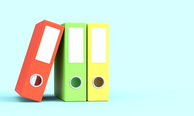 Folders with colored rings. Folder for office documents. 3d render