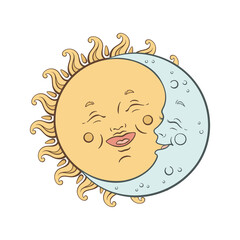 Vector baby celestial bodies - cute moon and sun. Pastel hand drawn nursery or textile design for kids