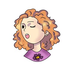 Little cute girls icon set. Colorful Kids collection. On White background. Beautiful ginger curly hair girl. 