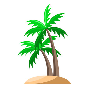 Two palm trees flat cartoon isolated white background
