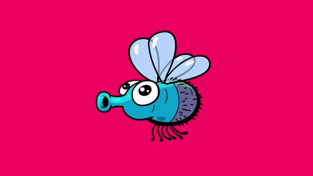 Fly cartoon dynamic animal doodle. Cute character for any use. Alpha channel, seamless loop.