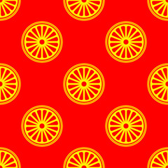 Asian seamless pattern with yellow symbols on red background. Vector illustration