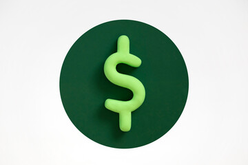 Symbol of american dollar currency. Three dimensional Green US dollar sign in the circle.  American business concept, dollar on financial market, profits, investments and savings.