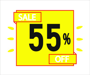 55% off purchase. Yellow sticker with offer message.